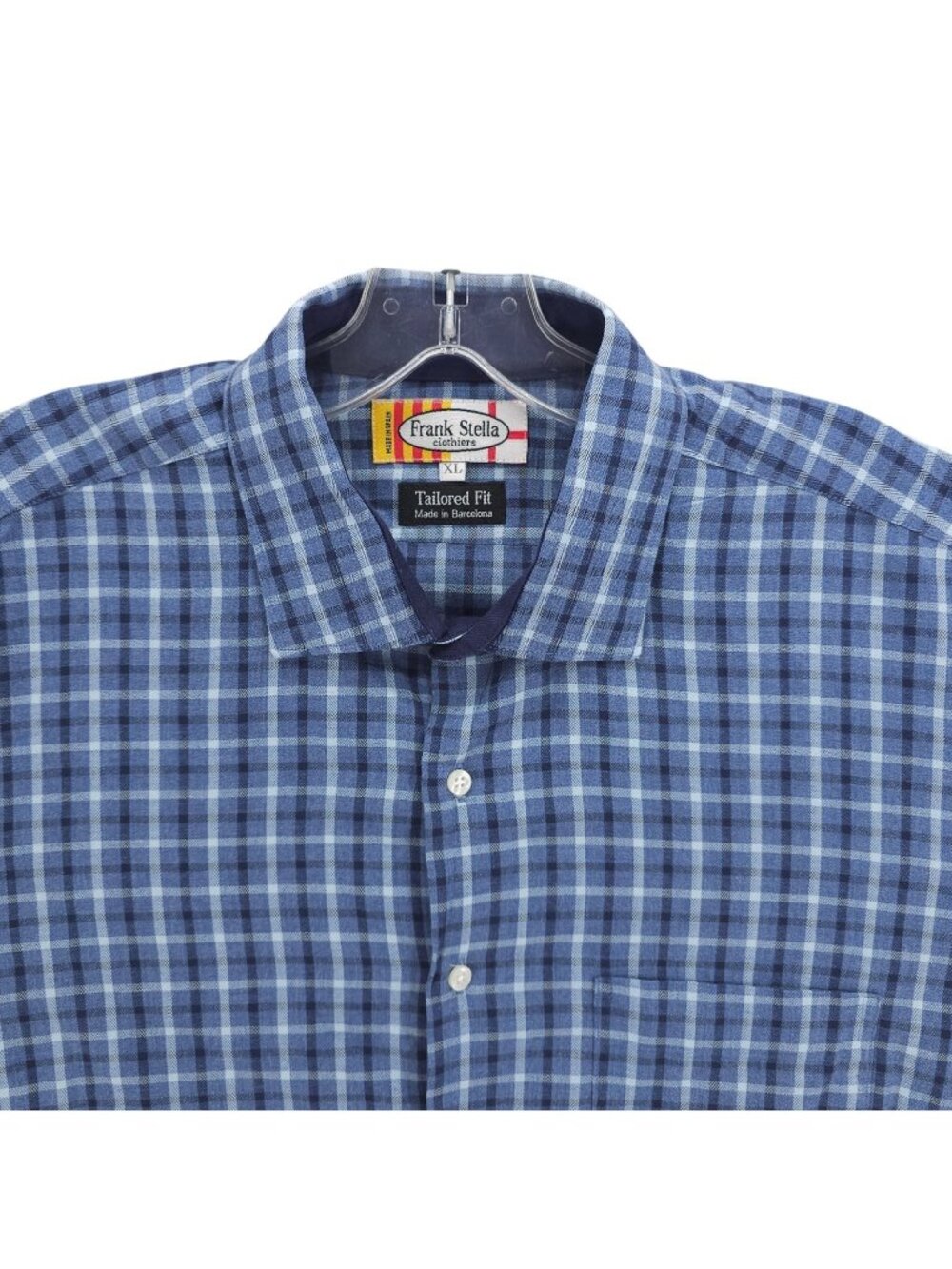 FRANK STELLA Clothiers Blue Check Plaid Shirt Tailored Fit Cotton Size XL